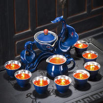 Ji Lan Lazy Health Automatic Tea Brewer Set 999 Sterling Silver Ceramic Gilded Silver Kung Fu Teacup Getaway Bubble Set