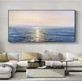 [纯手绘油画现代简约日出海景挂画客厅装饰画极简简美沙发背景壁画]