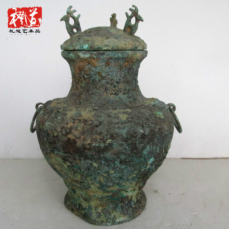 Antique bronze high cargo made old full of round pot Hebei craft gift decorated red spot green embroidery antique miscellaneous wine small wire