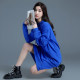 Klein blue dress women's 2024 new spring and autumn hooded blue dress long dress sweatshirt dress mid-length