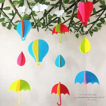 Kindergarten teacher corridor hanging decoration Korean cartoon White Cloud hot air balloon small umbrella shop window decoration hanging decoration