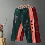 Quần nhung kẻ Q1 nữ phiên bản Hàn Quốc 2018 vá quần âu quần cashmere quần quần cà rốt quần hậu cung 0,5