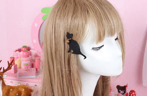 Kẹp tóc mèo handmade màu đen DIY mèo 喵 chuông 铛 bên clip cá miệng kẹp nơ phụ kiện tóc mũ thiết kế ban đầu - Phụ kiện tóc kẹp tóc con bướm