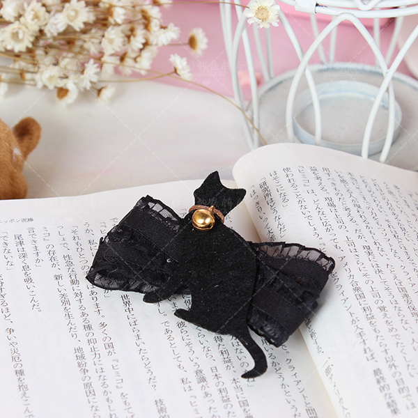 Kẹp tóc mèo handmade màu đen DIY mèo 喵 chuông 铛 bên clip cá miệng kẹp nơ phụ kiện tóc mũ thiết kế ban đầu - Phụ kiện tóc kẹp tóc con bướm