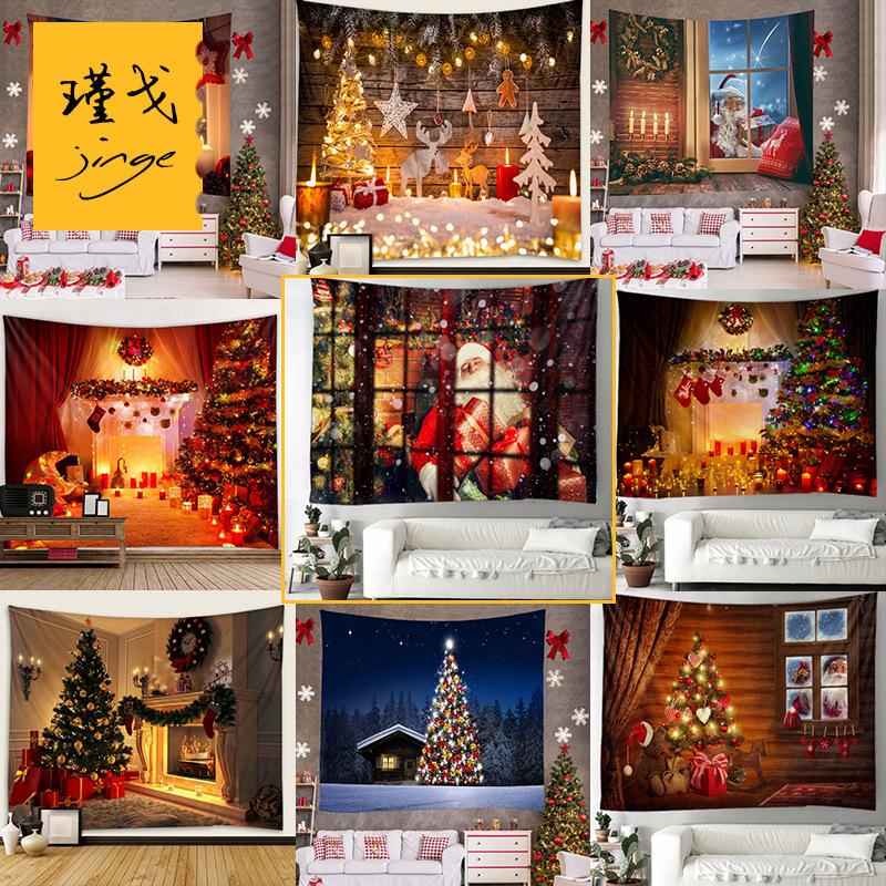 Christmas dress with background arranged living room decorated with Christmas tree old man snowman hanging cloth rental room Dormitory Wall Cloth Wall-hanging
