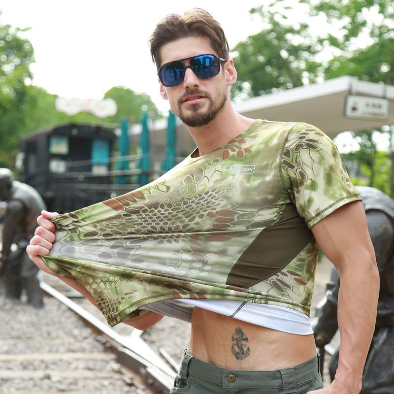 Summer training clothing short sleeve work clothing men's jacket black snake pattern tactics training T-shirt quick-drying breathable ice silk