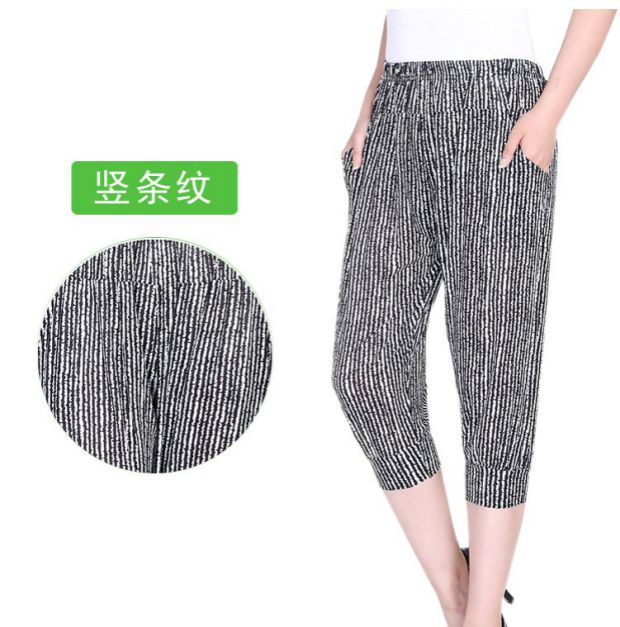 Quần hoa trung niên mỏng mảnh băng lụa cotton nở quần mẹ tải quần cắt cạp thun cao eo rộng quần âu - Quần áo của mẹ áo tuổi trung niên