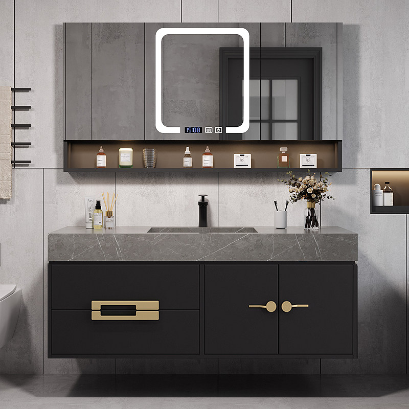 Cosmetic room wash table sink wash basin cabinet light luxury rock plate one-body basin bathroom cabinet combination modern simplicity