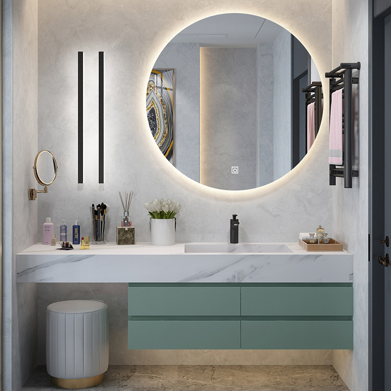 Rock plate one-body basin bathroom cabinet modern light luxury dressing room wash table bath cabinet sink wash basin cabinet combination