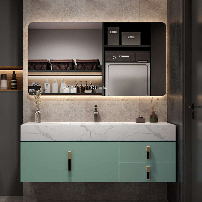 Rock board one-body bathroom cabinet modern simple dressing room wash table light luxury hand wash basin cabinet combination customization