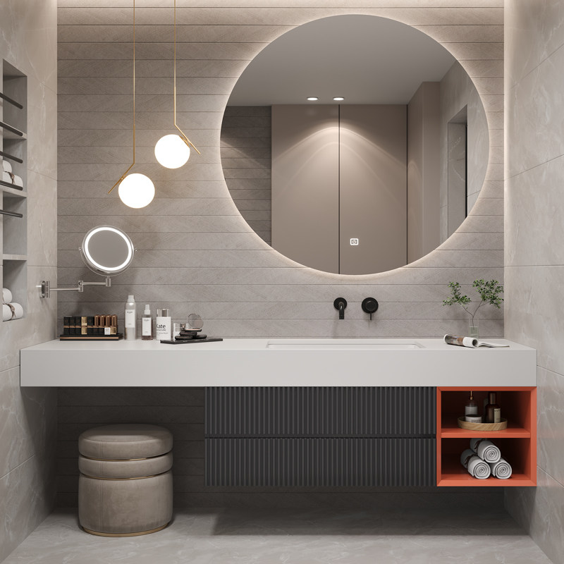 Rock Board Integrated Basin Bath Cabinet Modern Minima Light Lavish Solid Wood Wash Wash Wash Basin Cabinet Combined Makeup Room Wash Table