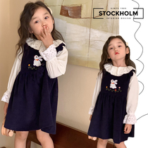Girl Braces Dress Spring Dress 2024 New Baby Vest Skirt Spring Tyumori Series Small Rabbit Dress Han Edition Ocean Gas Tide