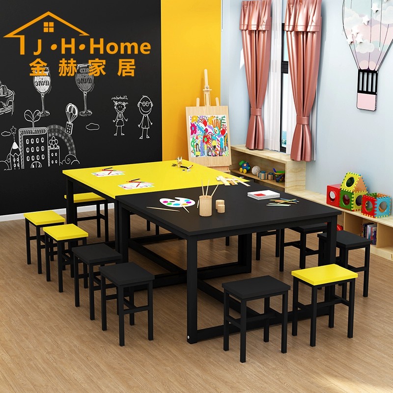 Elementary school kindergarten color desk chairs children's studio training painting table art handicraft class tutoring table