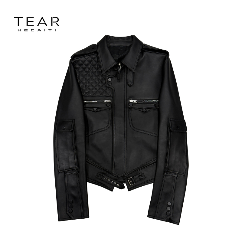 Tear Hecaiti Multi-Thread Black Diamond Quilted Leather Jacket Ripped Paradise Hecaiti Collaboration