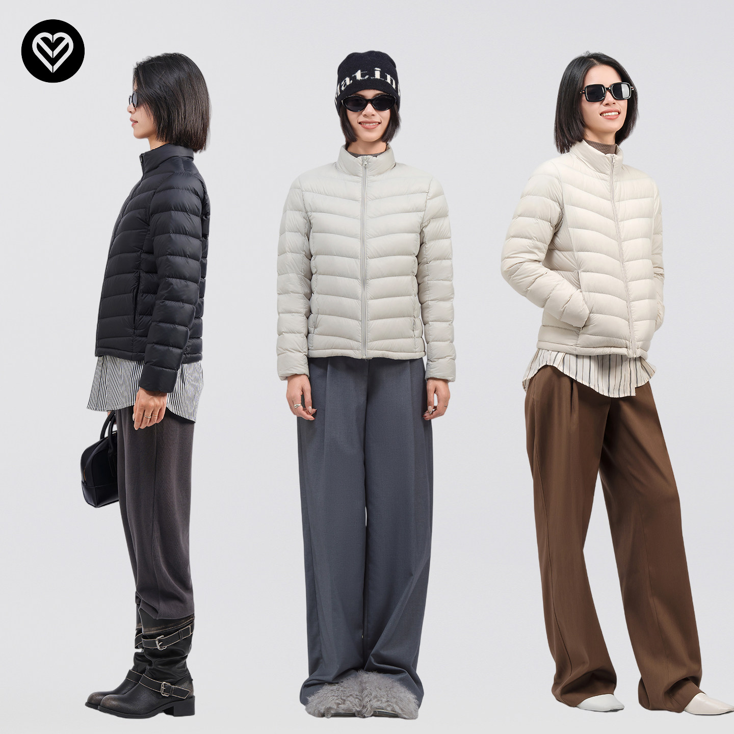 95%グースダウン 軽量ダウンジャケット 2025年新スタイル 800ロフト リブ編みアウトドアライナー レディース スタンドカラー スリムフィット アウター