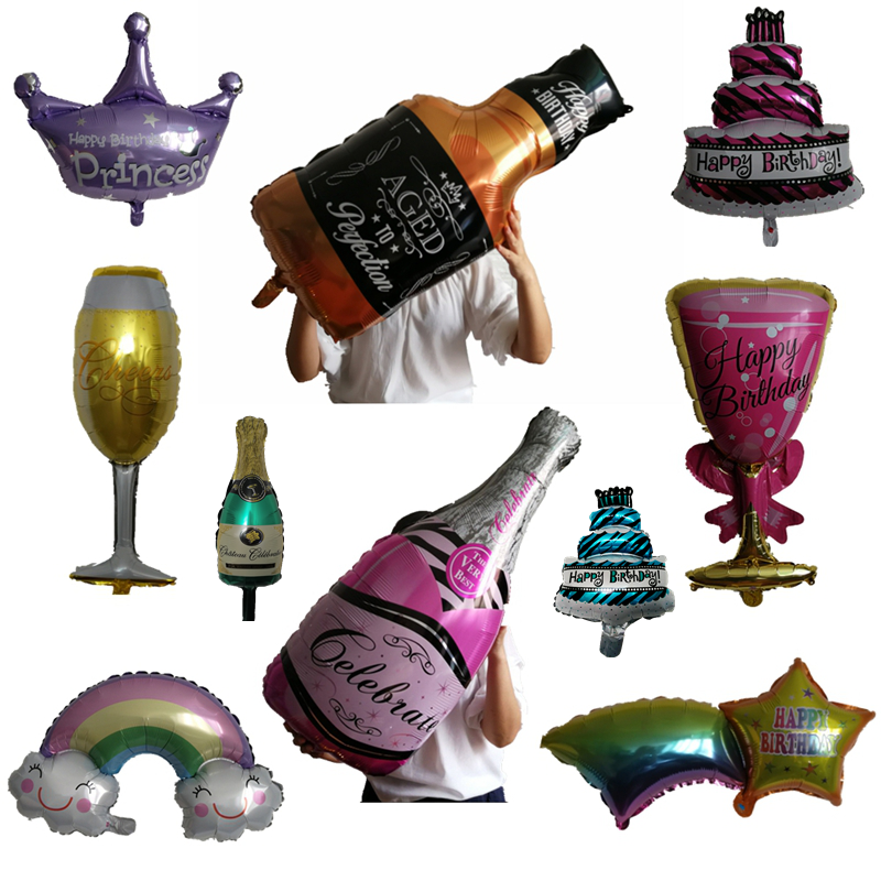 Birthday cake aluminum foil balloon party decoration wine glass champagne aluminum foil ball Birthday party decoration size crown shape