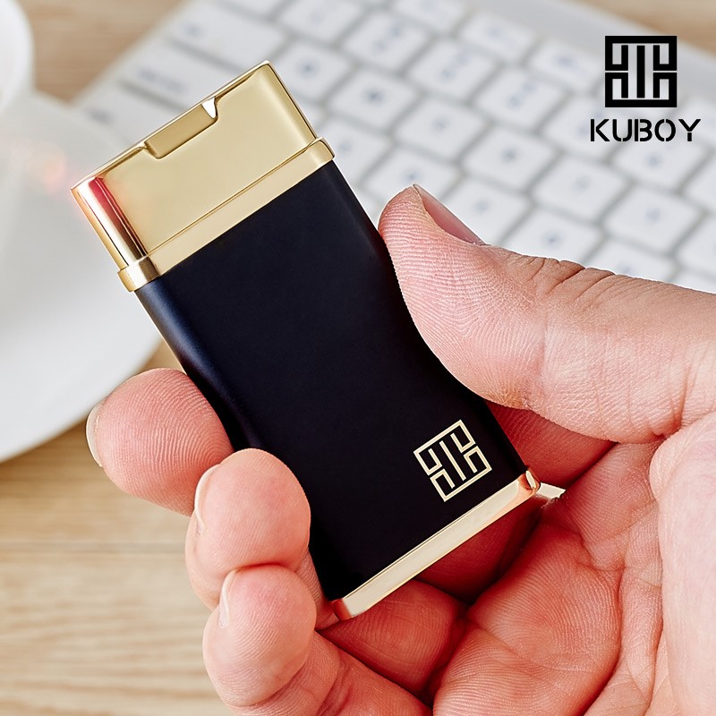 Hong Kong brand high-end ultra-thin windproof lighter inflatable lighter retro nostalgic straight blue flame flip lighter