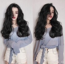 Real hair headgear 100% real hair female long curly hair big wave V-shaped half headgear in one piece