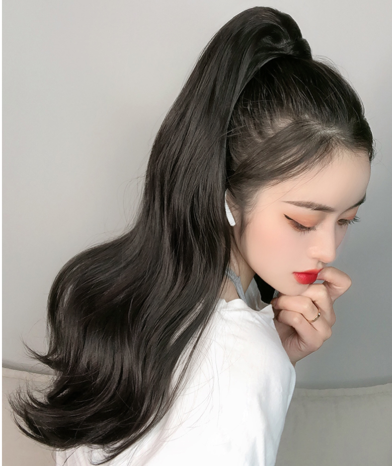 Real Hair Girl Long Hair Hot Hair Grip High Horsetail Wig Woman Medium Long Curly Hair Natural Mesh Red Micro Roll Big Wave Braid-Taobao