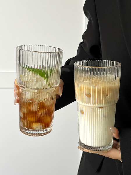 INS Style Large Capacity with Lid Glass with Straw Vertical Stripes Good-looking Cool Drinks Cup Juice Coffee Cup Water Cup