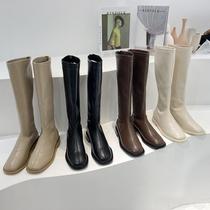 Long boots womens 2020 new brown net red skinny boots womens mid-barrel boots high-barrel knight boots but knee boots