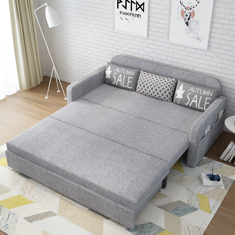 Foldable sofa bed for sitting and sleeping living-room small family type double 1 8 m 1 5 multifunction latex cloth art sofa-Taobao
