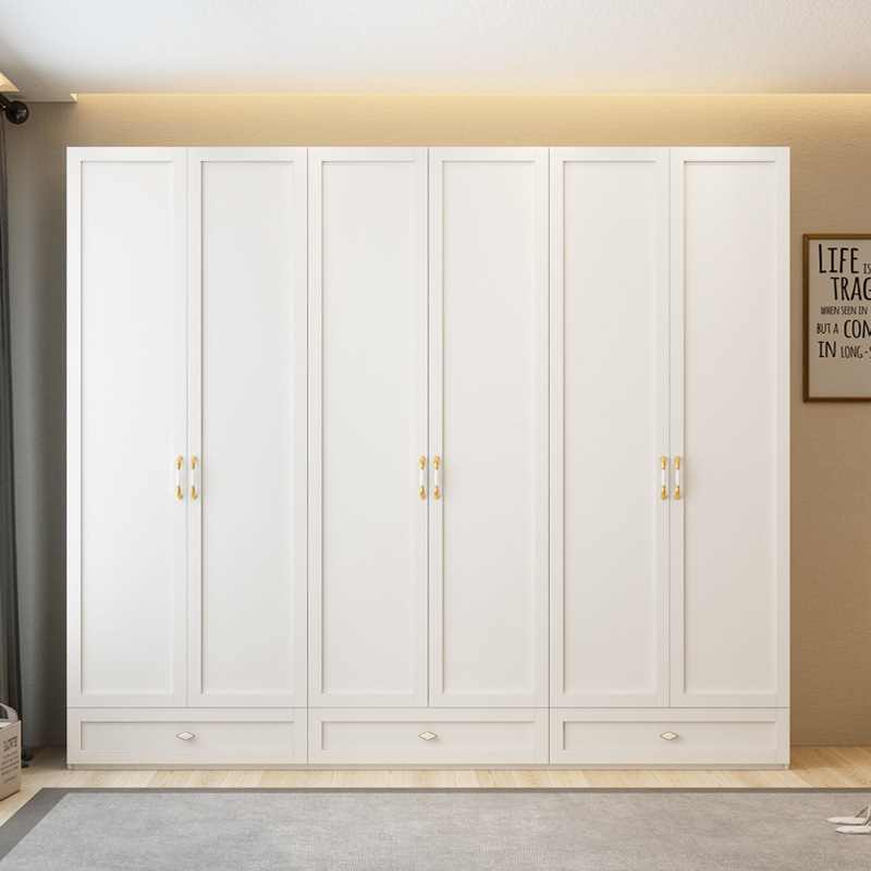 Modern light lavish wardrobe Bedrooms Home Small family Type Real wood minimalist Cupboard Four Doors White Cream Wind Closet-Taobao