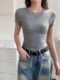 2025春夏美式正肩小圆领短袖修身叠穿中腰亲肤百搭紧身上衣t恤女