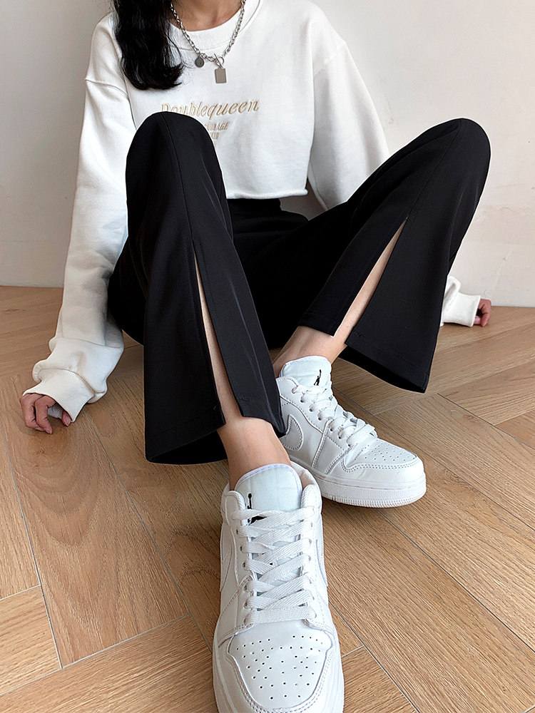 Fat Sister Big Size Open Fork Western Dress Pants Woman 2021 New Summer High Waist Pituitary Straight Barrel Loose Casual Wide Pants