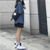 Net red original Cebu Wind pure color t-shirt 2021 summer new foggy blue thin section short sleeve female Korean version round collar blouses