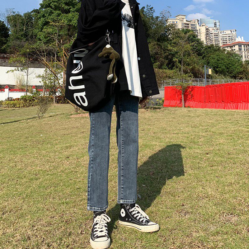 Autumn Winter Jeans Woman Straight Barrel Loose 2021 Gush New High Waist Display Slim height 100 lap 90% SMOKE PIPE PANTS