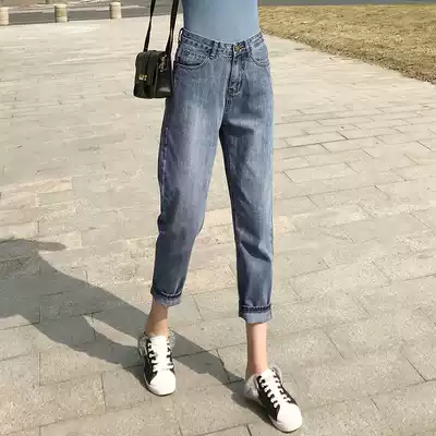 Jeans women's loose thin high waist straight nine-point pants 2020 new summer Korean casual all-match eight-point pants