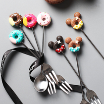 Fruit Spoon Cartoon Cute Donut creative little fruit fork Home Stainless Steel Cake Spoon Sweet fork