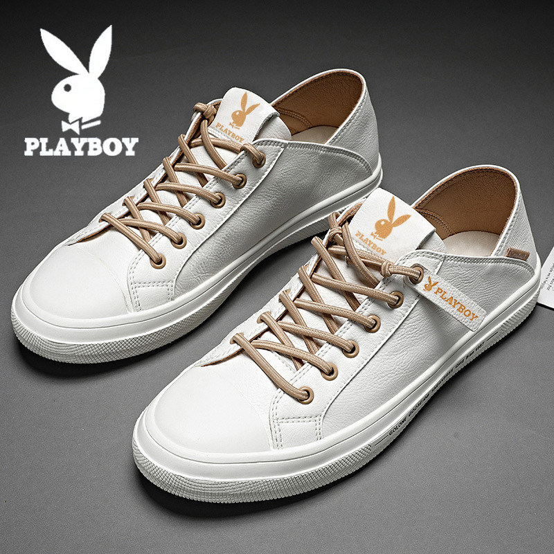 Playboy men's shoes summer white shoes leather all-match one pedal lazy beanie leather shoes casual soft panel shoes