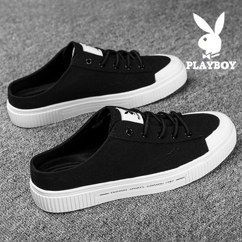 Floral Playboy Semi tug Men's shoes Summer Breathable Canvas Board Shoes One Foot Pedal Sloth No Heel Cloth Shoes Casual Boomer Shoes