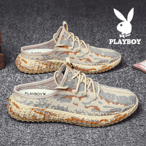 Floral Playboy semi-slippers mens summer outwear mens one foot pedal without heel sloth Baotou Driving non-slip sandals