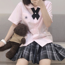 Xiaolan middle embroidered shirt JK uniform short sleeve female summer organ pleated ball jk shirt water color coat college style