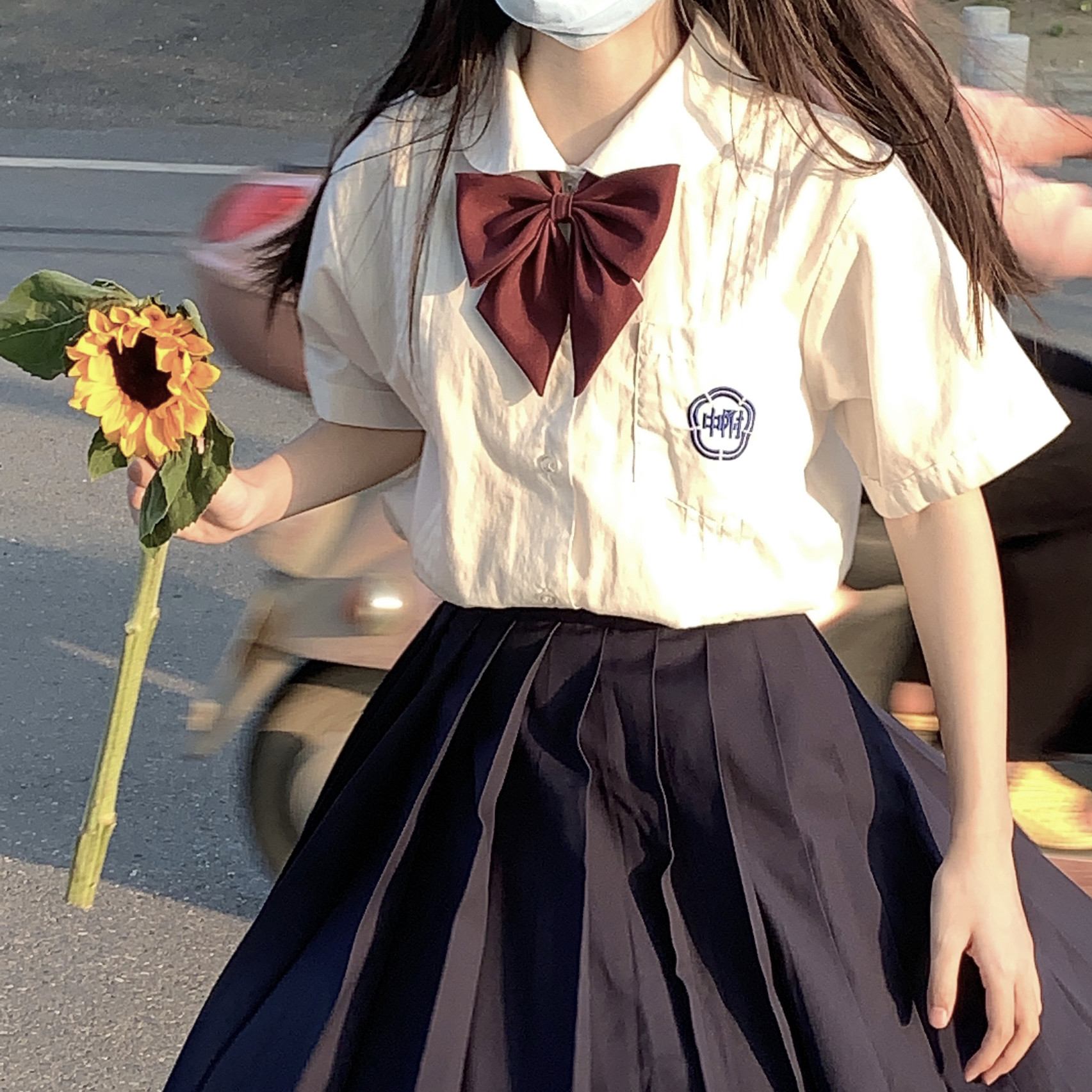 Taiwan Normal University attached short sleeve embroidery shirt JK Uniform skirt Summer day Faculty Wind school for a feeling white shirt woman