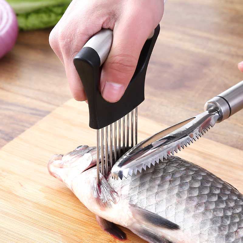 304 stainless steel vegetable cutter holder lemon onion slice dicing fixed fork insert fish tender meat needle equalizer