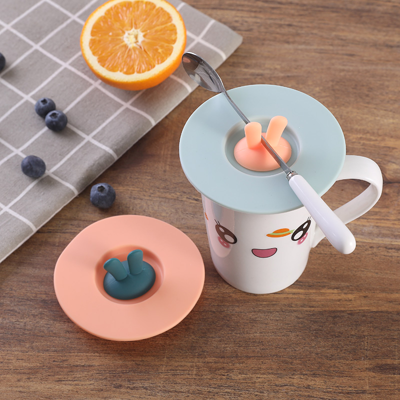 Rabbit Ears Silicone Cup Lid Can Put Spoon Mark Cup Ceramic Glass Drinking Dust Anti-Leak Round Universal Accessories-Taobao