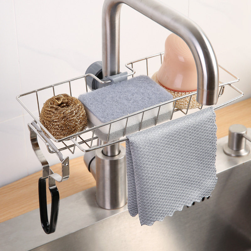 Kitchen Pool Hollowed-out Drain Rack Stainless Steel Taps Dishwashing Sponge Basket Clean Balm-Cloth Containing Shelf-Taobao