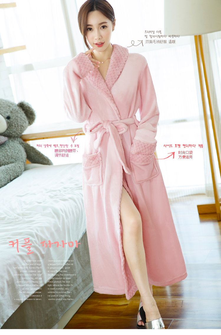 Áo ngủ mùa đông và mùa đông flannel phụ nữ dày áo choàng dài lông cừu san hô áo tắm kích thước lớn đồ ngủ dài tay nam dịch vụ nhà áo ngủ nam cotton