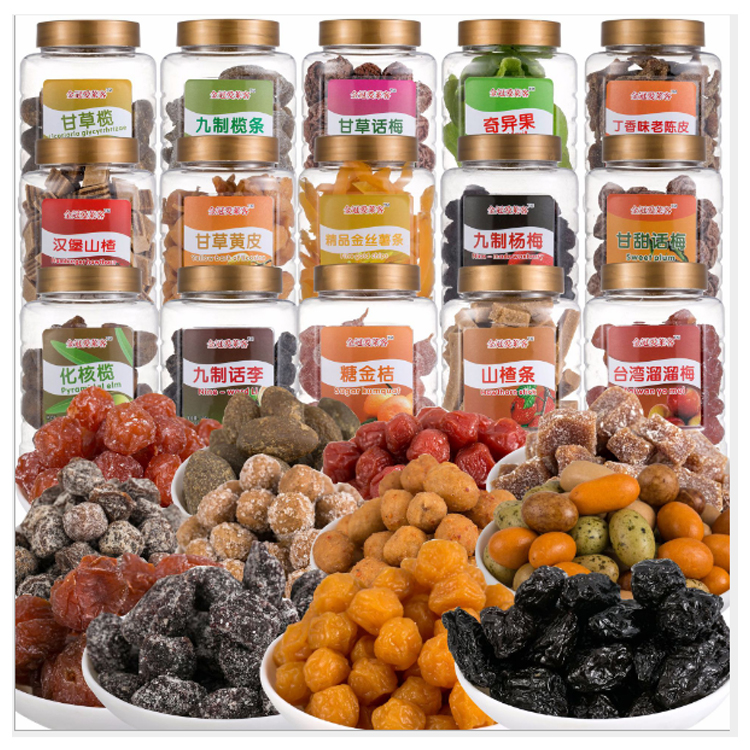 Golden crown Aileke dried fruit, dried peach strips, appetizing hawthorn strips, candied plum, Baxian Dan, hawthorn candied fruit