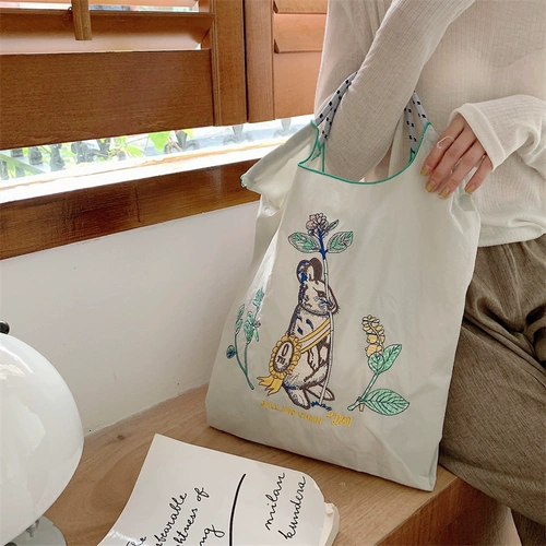 Японский нейлоновый портативный шоппер, с вышивкой