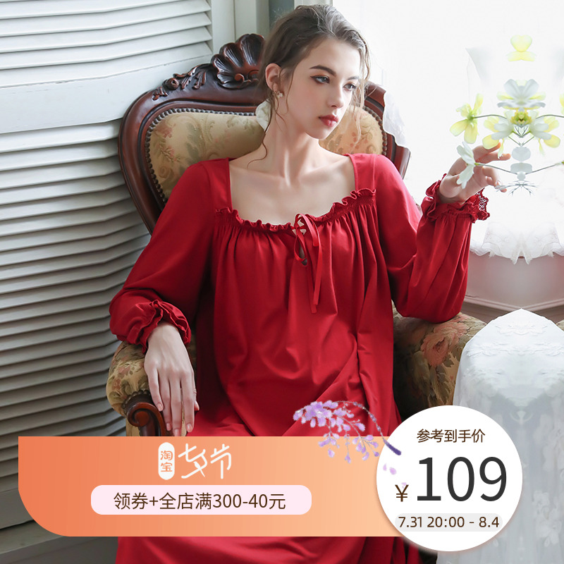 Red Ben Life Pyjamas Woman Spring Autumn Pure Cotton Long Sleeve Sexy Palace Tieqing Bridal Sleep Dresses Long style Winter 2022