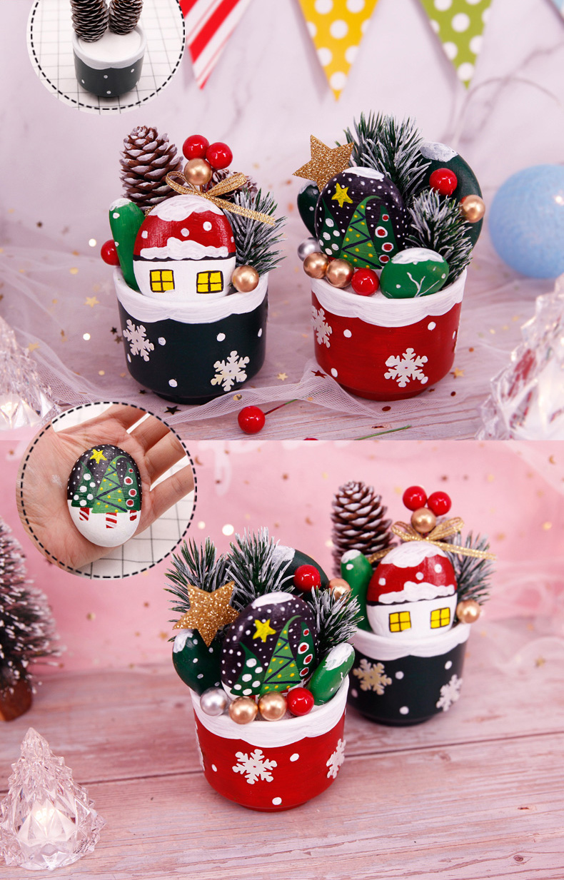 Tranh đá sáng tạo tự làm năm mới sân nhỏ sơn màu mẫu giáo trẻ em handmade tự làm gói sản xuất vật liệu đồ dùng đồ chơi tự tạo