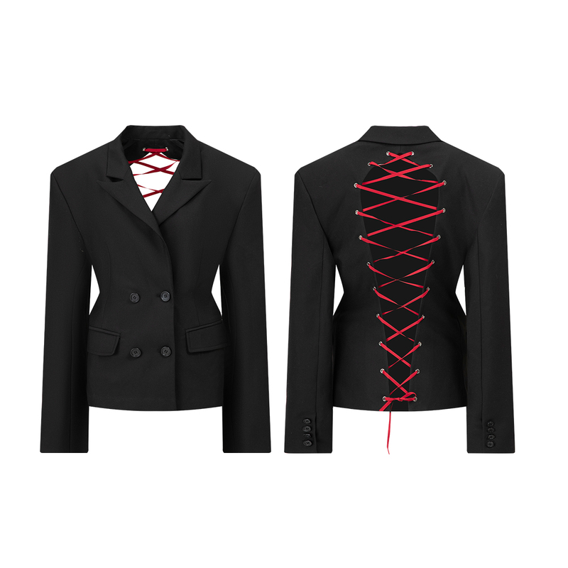 Parseltounge Snake Language Festival Crimson Back-Tied Hollow-Out Silhouette Waist-Cinching Blazer