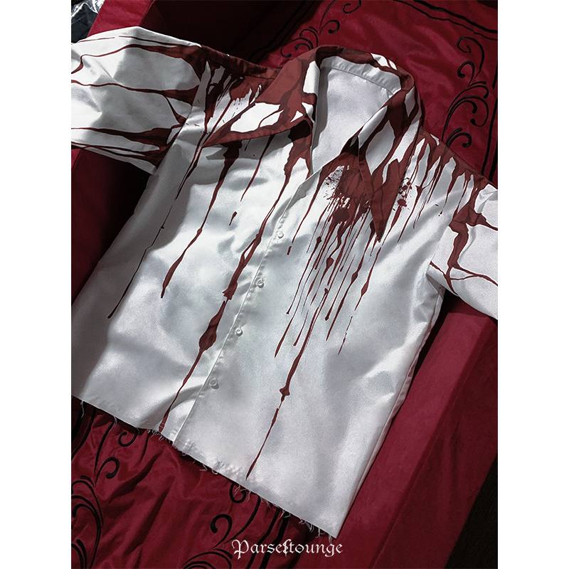 Parseltounge Snake Language Twilight Blood Spirit Halloween Gothic Bloodstain Print Large Pointed Collar Loose Shirt