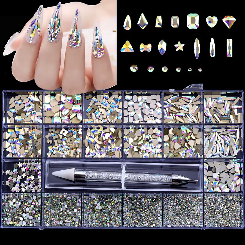 Nail Art Decorations Flat-Back Rhinestones Nail Diamonds Water Diamonds Irregular-Shaped Diamonds Glass Diamonds Mixed Shapes Small Aurora Diamonds Mixed Pack