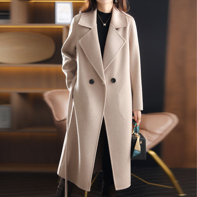 Double-sided cashmere woolen coat for women 2023 new woolen coat mid-length knee-length thickened coat woolen coat